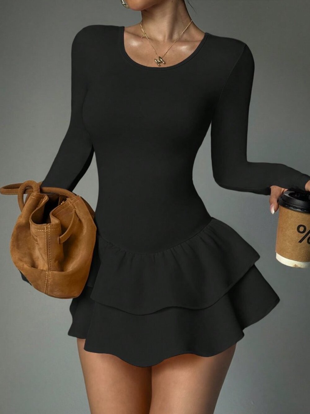 Black Athleisure Women's Backless Short Sleeve Skort Dress with Pockets